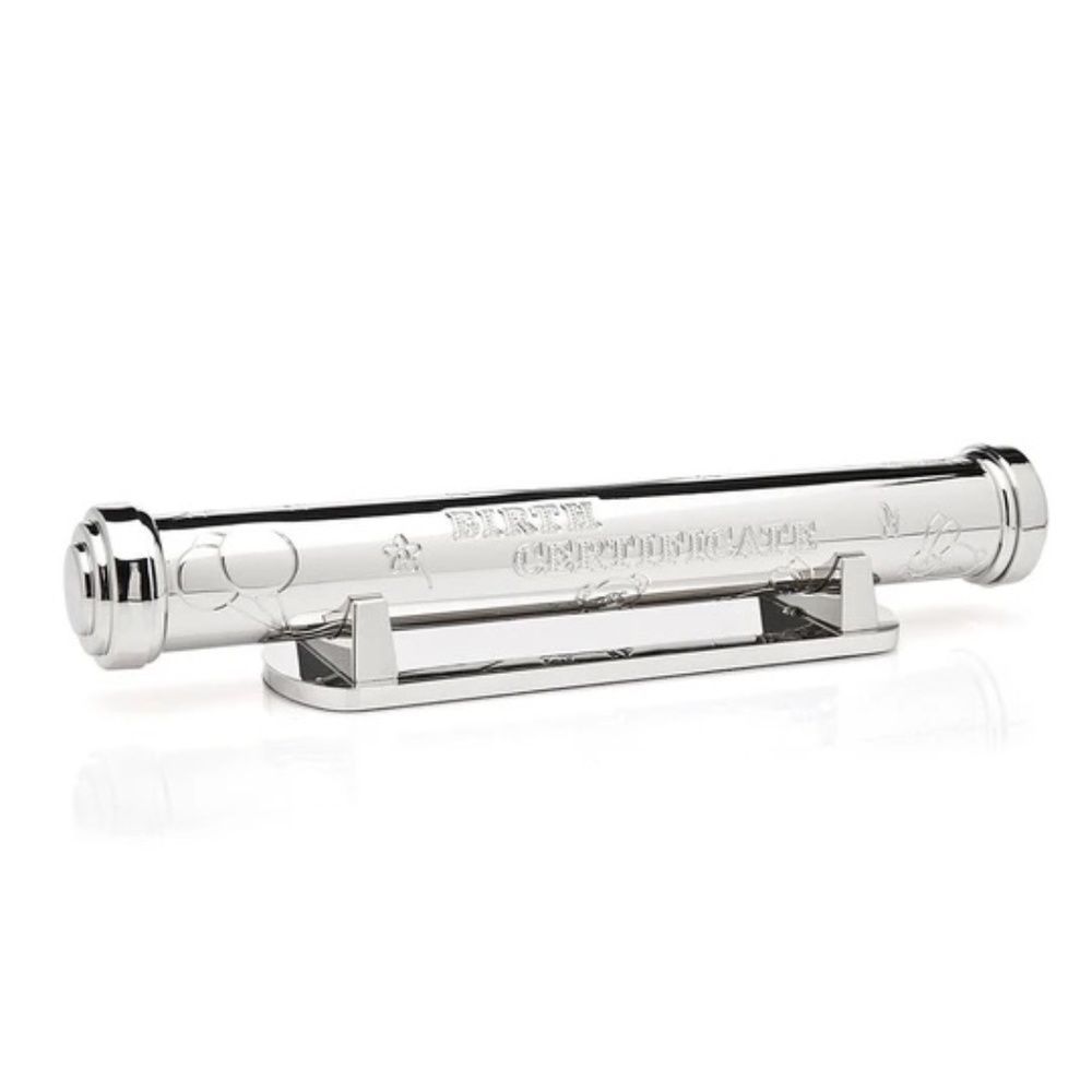 Godinger Baby's Stainless Steel Embossed Birth Certificate Holder W/ Base NEW